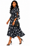 Elegant Belle Belted Flare Midi Dress(Black)
