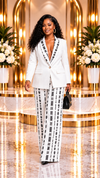 THE HERITAGE PRINT WIDE-LEG PANT SUIT SET(WHITE)