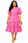 Pink Blossom Tiered Midi Dress