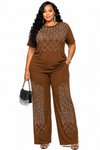 Diamond Glam Rhinestone Pant Set(Brown)