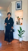Belted Suit & Lace Skirt Set – Black Elegance