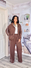 3-Piece Luxe Stretch Tracksuit Set – Brown