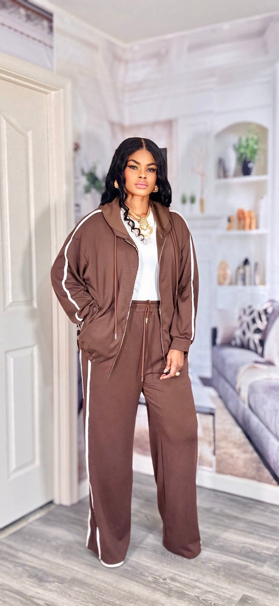 3-Piece Luxe Stretch Tracksuit Set – Brown