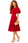 Ruby Elegance Tiered Midi Dress