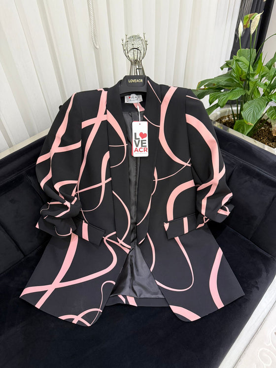 Pink and black abstract blazer