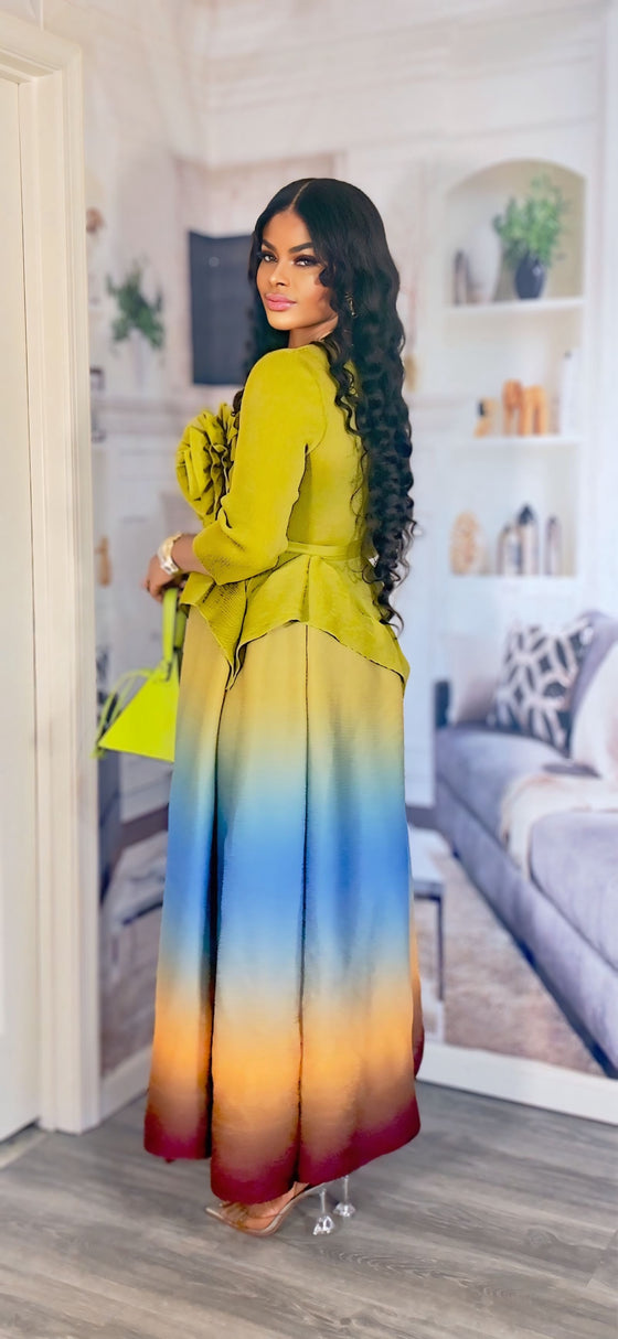 OMBRÉ  MIYAKI BELTED  DRESS(LEMON)