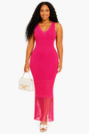 Fringe Elegance Knit Maxi Dress(Pink)