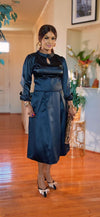 LONGSLEEVE SATIN MIDI DRESS(BLACK)