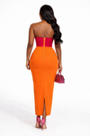 Rosé Bloom Bandage Midi Dress(Orange)