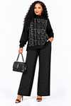 PREORDER 06– BLACK 2- PIECE KNIT PANT SET