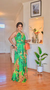 🌿 Green Beaded Halter Maxi Dress