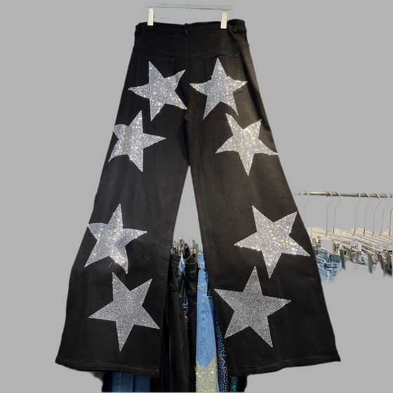 Starlight crystal Black Wide-Leg Denim(Bottom)