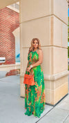 🌿 Green Beaded Halter Maxi Dress