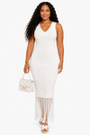 Fringe Elegance Knit Maxi Dress(white)