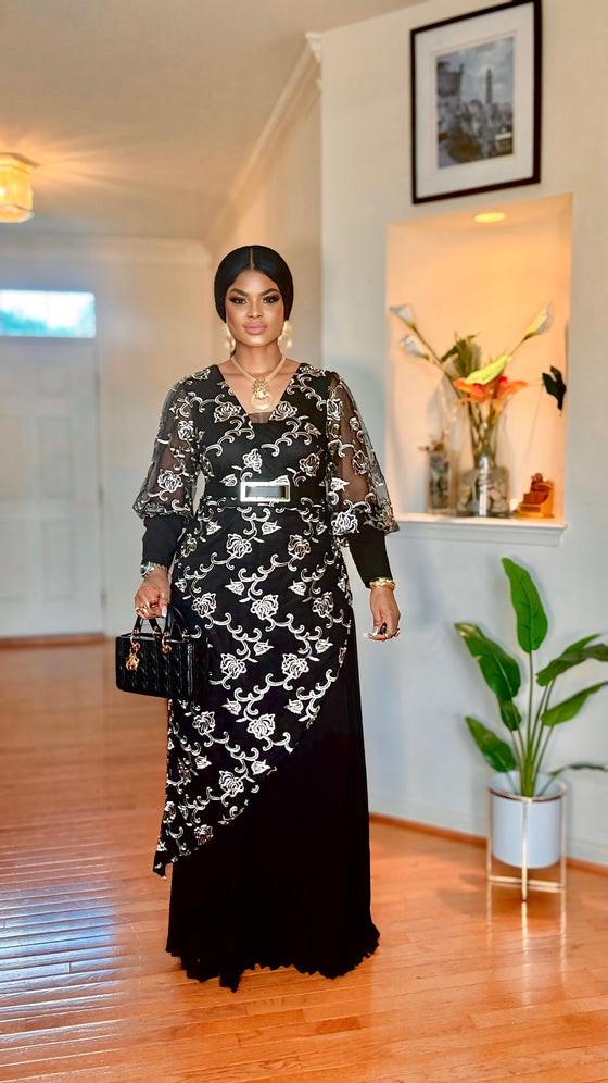 Black Lace Overlay & Pleated Maxi Dress 🖤✨