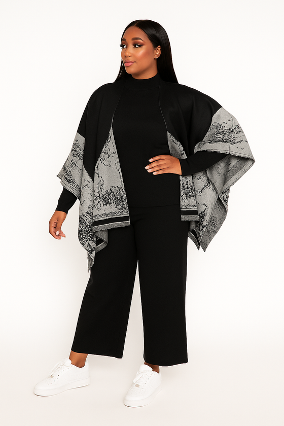 Luxury Knit 3-Piece Set with Printed Cape