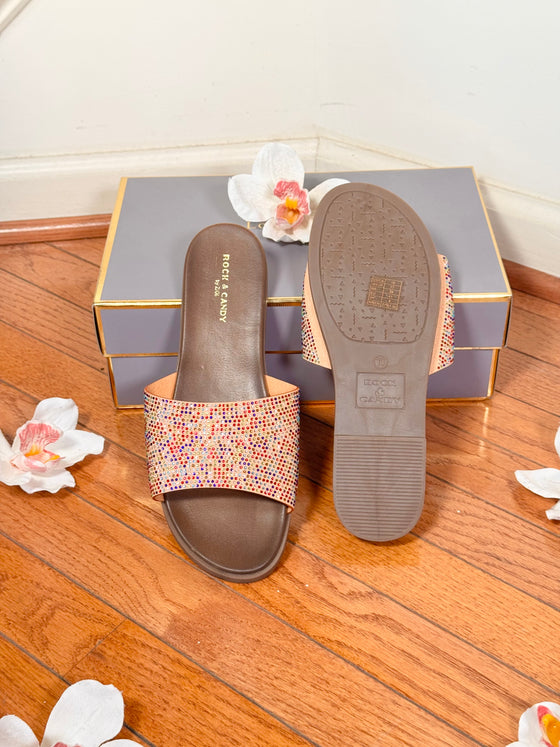 Multicolor Rhinestone Flat Slides