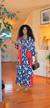 DARKBLUE /ORANGE TIE MAXI DRESS