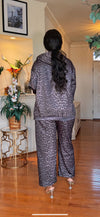 Rhinestone 2Piece animal print joggers pant set(Gray)