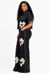 Midnight Bloom Rhinestone Denim Set(Black)