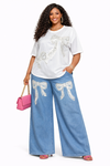 2 PIECE Pearl Bow Rhinestone Denim Set