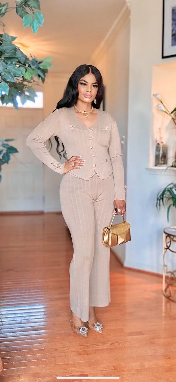 3 piece sweater suit knit set(tan)