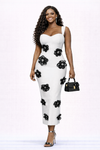 Ivory Noir Blossom Luxe Bandage Midi Dress