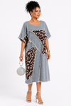 Denim Luxe Patchwork Midi Dress(Light-blue/Prints)