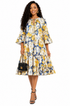 Blooming Grace Floral Midi Dress(Mustard)