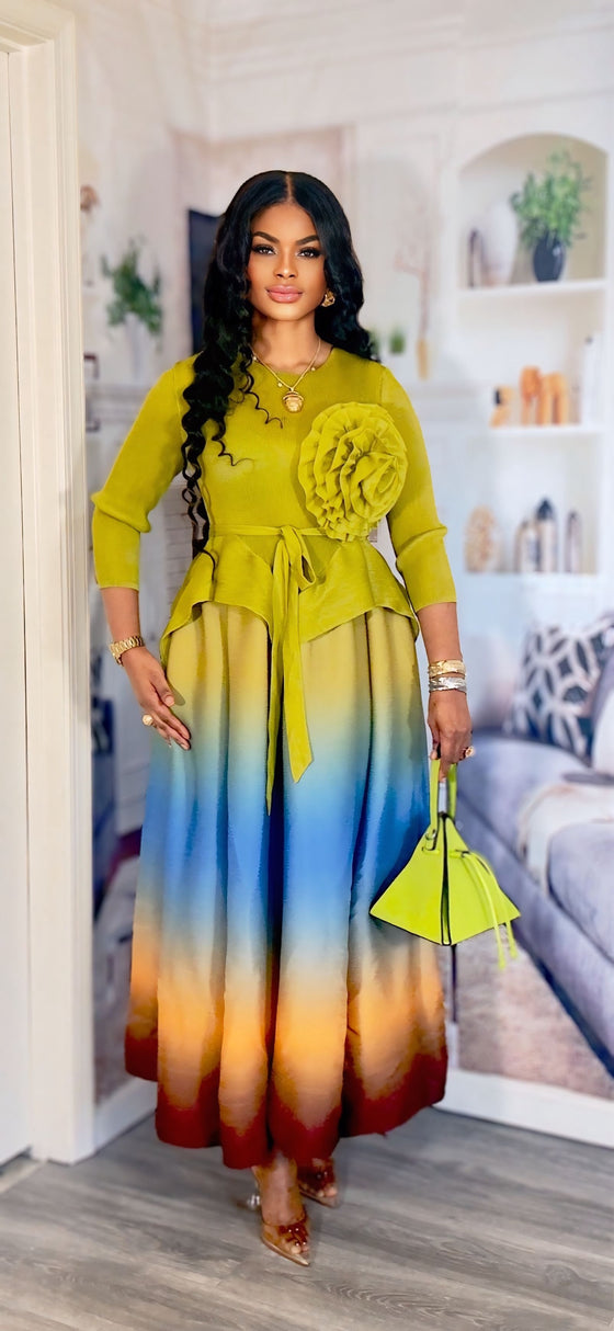 OMBRÉ  MIYAKI BELTED  DRESS(LEMON)