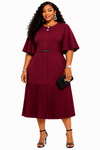 Pleated Elegance Midi Dress(wine)