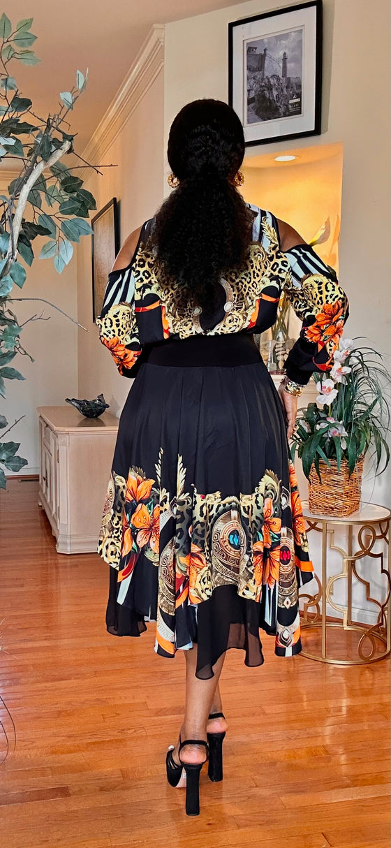 FLORAL 2 PIECE SKIRT SET(BLACK)