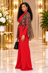THE WILD ELEGANCE LEOPARD PANT SUIT SET(RED)