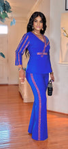 RHINESTONE 2PIECE PALAZZO PANT SET(ROYAL BLUE)