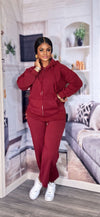 Cozy Zip-Up Jogger Set(Wine)