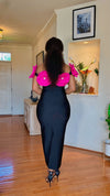 “Petal Elegance” Bandage Dress(pink-Black)