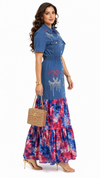 Crystal Charm Denim Maxi Dress(Blue)