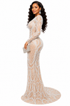 Pearl Majesty Sheer  Couture Gown(Cream)