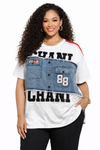 Urban Varsity Denim Patch Tee(white)