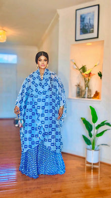 Blue Draped Blouse & Pleated Skirt Set 💙✨