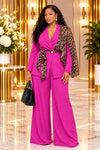 THE WILD ELEGANCE LEOPARD PANT SUIT SET(PINK)