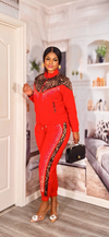 Savanna Luxe Sparkle Jogger Set” (Red)