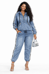 Denim Luxe Stretch Jogger Set(Denim)