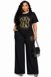 Golden Glam Lounge Pant Set(Black)