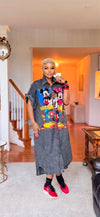 PREORDER - Graphic Button down Denim dress(Gray)