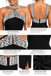 Noir Crystal Collar Bandage Dress(Black)