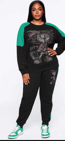  Glam Bunny Sequin Jogger Set – (Green Black)