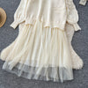 Textured Knit Tulle Midi Dress(cream)