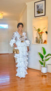 Gold /White Appliqué RhinestonesRuffle Maxi Dress ✨