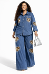 Leopard Luxe Heart Denim Palazzo Set